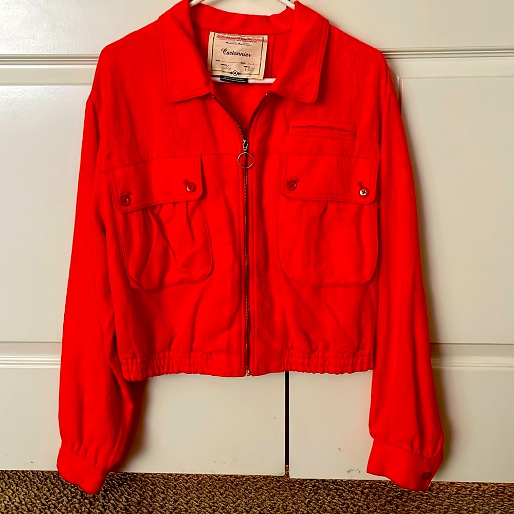 Pre loved orange zip front blazer